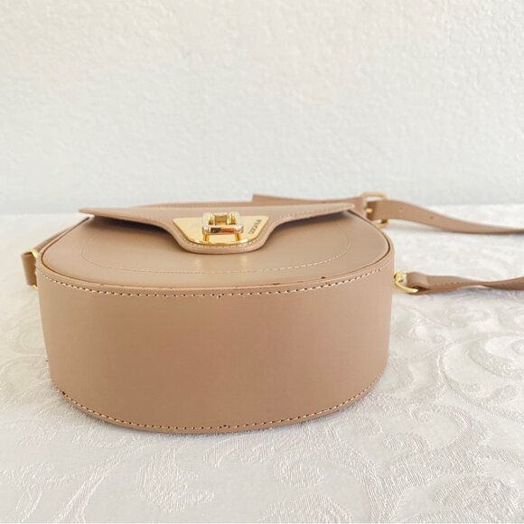 Giorgia Milani Leather Tan Flap Structured Crossbody Bag, UNUSED - Picture 5 of 10